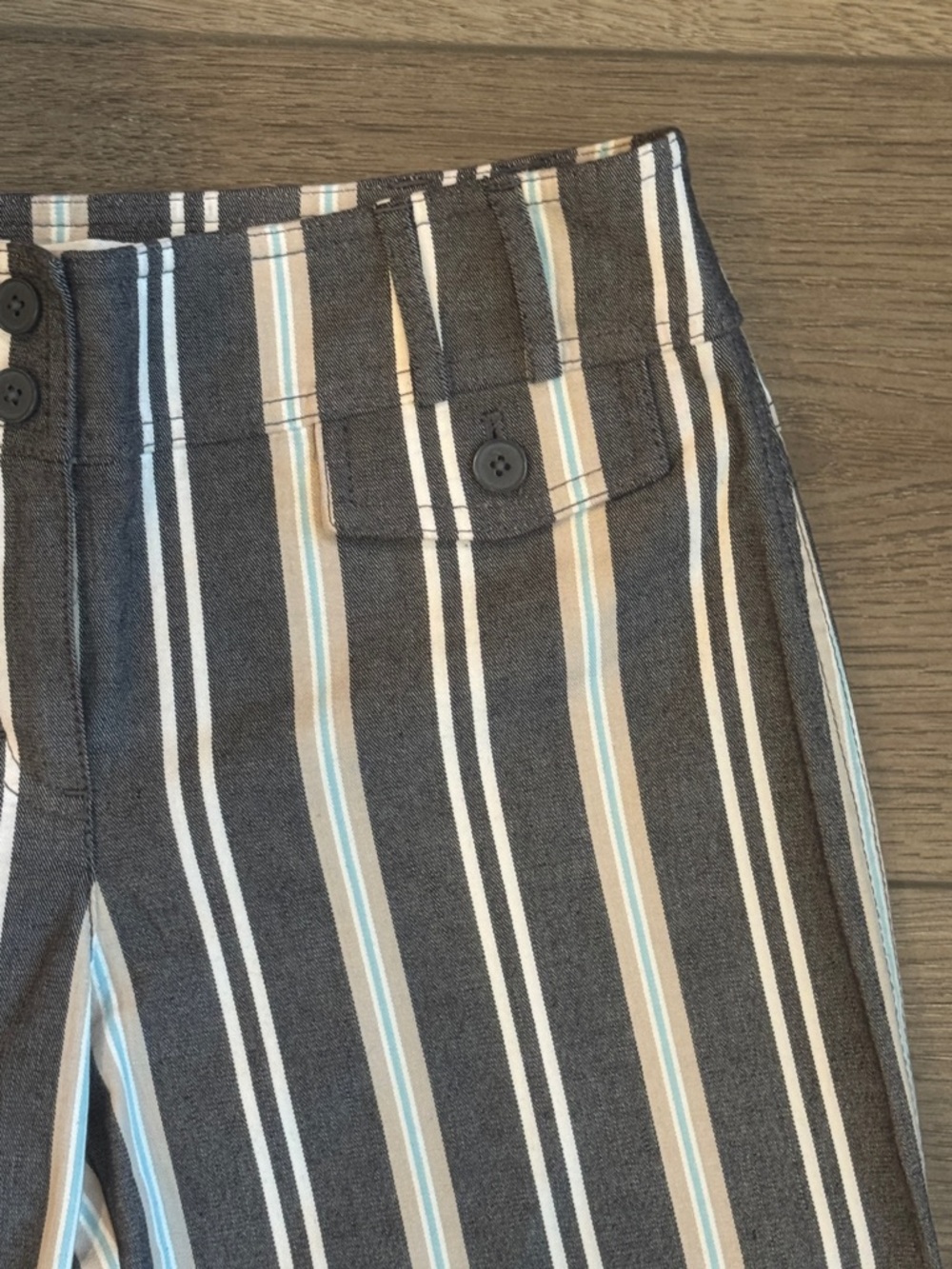 LOFT Black and White Vertical Stripe Flare Pants - Picture 3 of 9